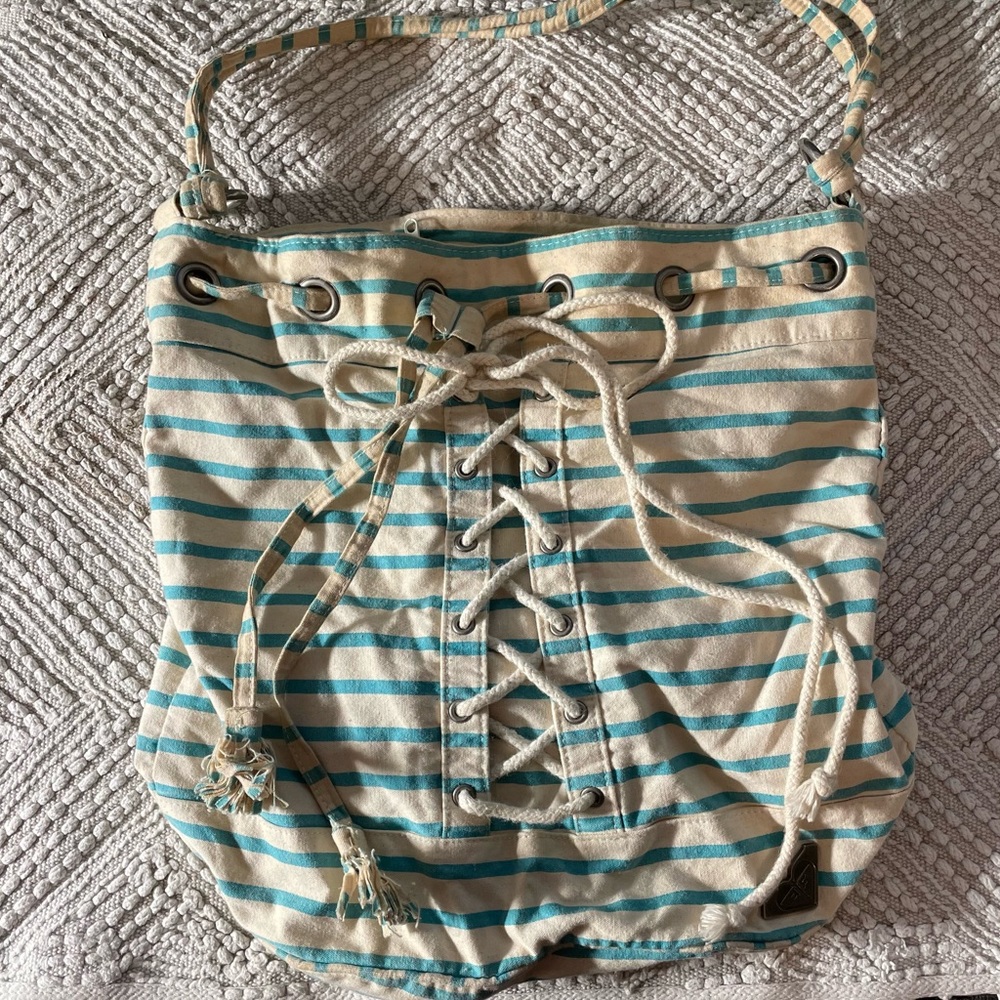 Roxy Blue and White Stripped Beach Bag